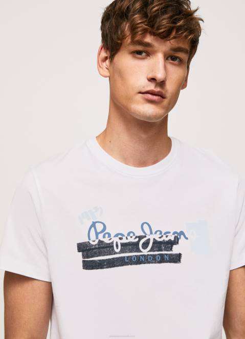Pepe Jeans Cotton T-Shirt With Brushes Logo Men White Z22X930