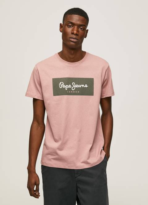 Pepe Jeans Embroidered Logo Cotton T-Shirt Men Bleach Pink Z22X926