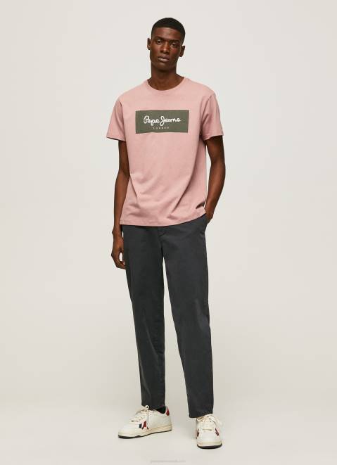 Pepe Jeans Embroidered Logo Cotton T-Shirt Men Bleach Pink Z22X926