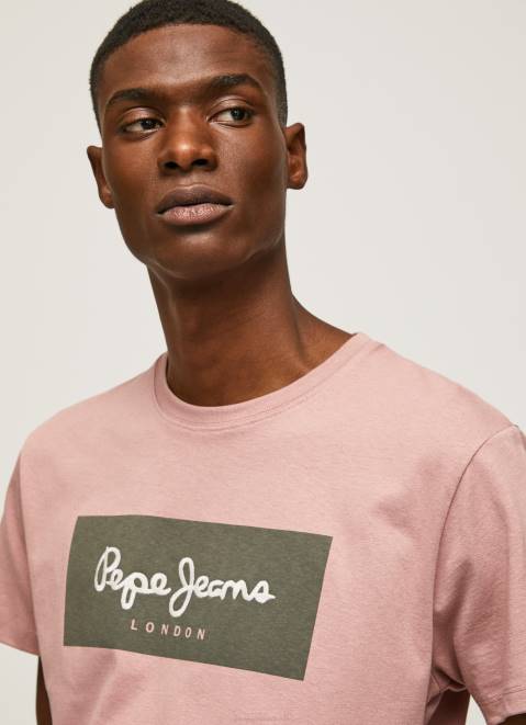 Pepe Jeans Embroidered Logo Cotton T-Shirt Men Bleach Pink Z22X926
