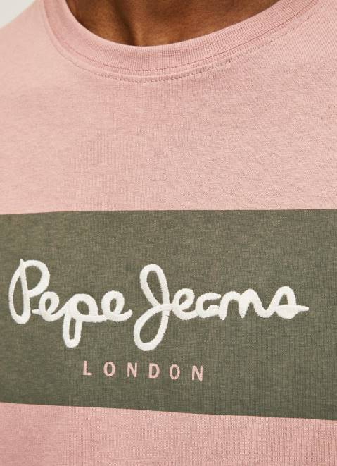 Pepe Jeans Embroidered Logo Cotton T-Shirt Men Bleach Pink Z22X926