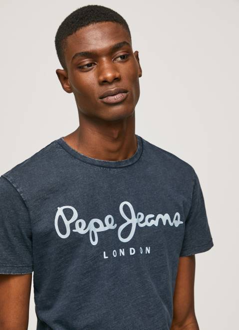 Pepe Jeans Essentialenim N Printed Logo T-Shirt Men Indigo Z22X1015