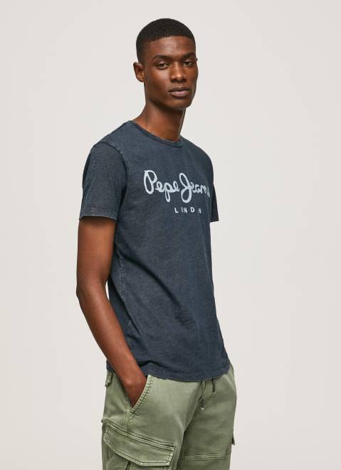 Pepe Jeans Essentialenim N Printed Logo T-Shirt Men Indigo Z22X1015