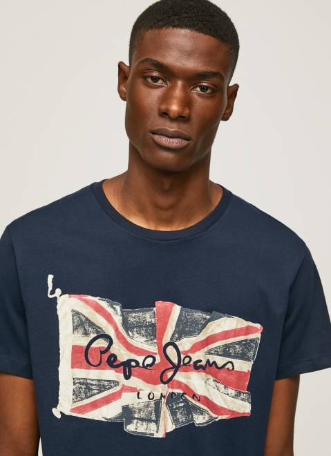 Pepe Jeans Flag Logo N Waving Flag T-Shirt Men Dulwich Z22X935