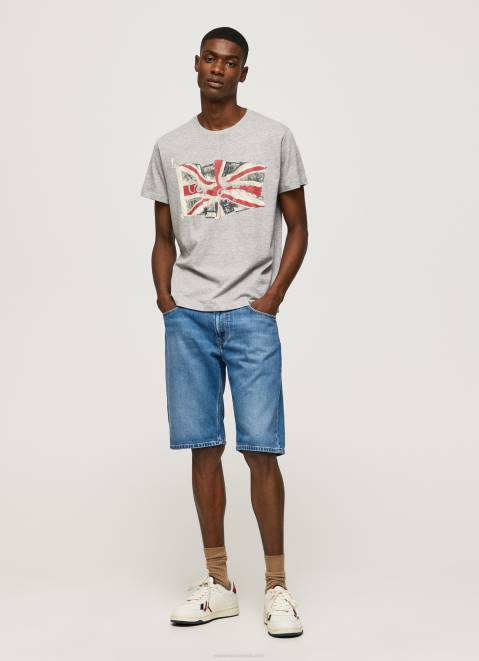 Pepe Jeans Flag Logo N Waving Flag T-Shirt Men Grey Marl Z22X936