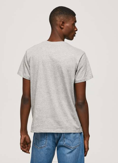 Pepe Jeans Flag Logo N Waving Flag T-Shirt Men Grey Marl Z22X936