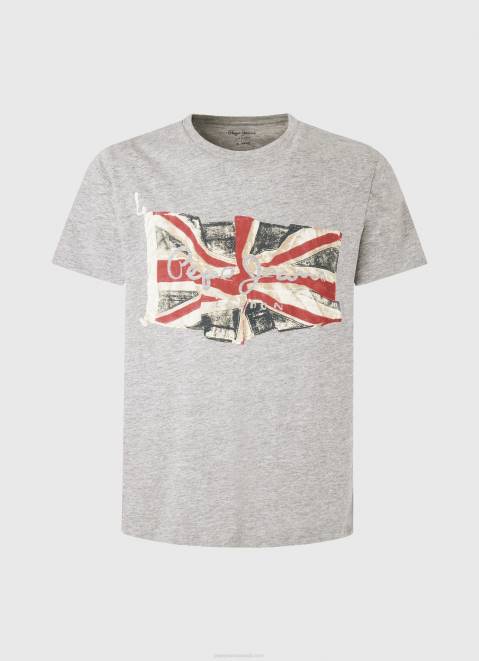 Pepe Jeans Flag Logo N Waving Flag T-Shirt Men Grey Marl Z22X936