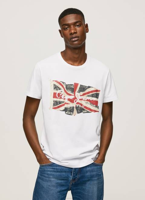 Pepe Jeans Flag Logo N Waving Flag T-Shirt Men White Z22X1014