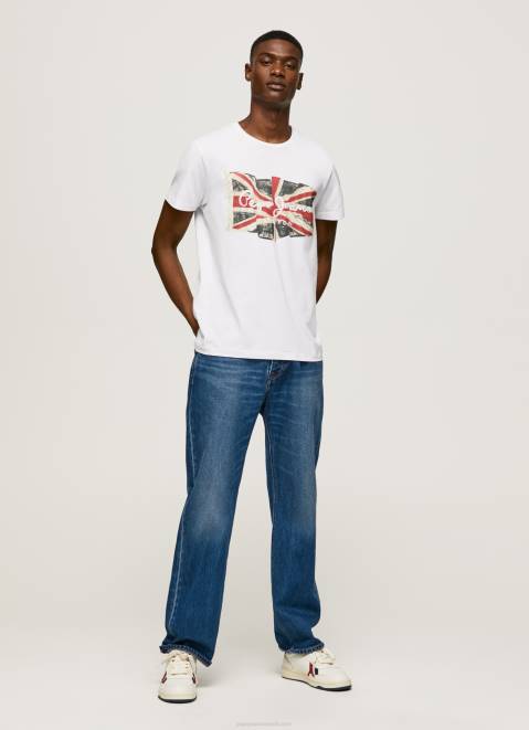 Pepe Jeans Flag Logo N Waving Flag T-Shirt Men White Z22X1014
