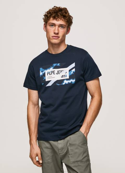 Pepe Jeans Flag Print Cotton T-Shirt Men Dulwich Z22X956