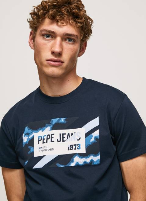 Pepe Jeans Flag Print Cotton T-Shirt Men Dulwich Z22X956