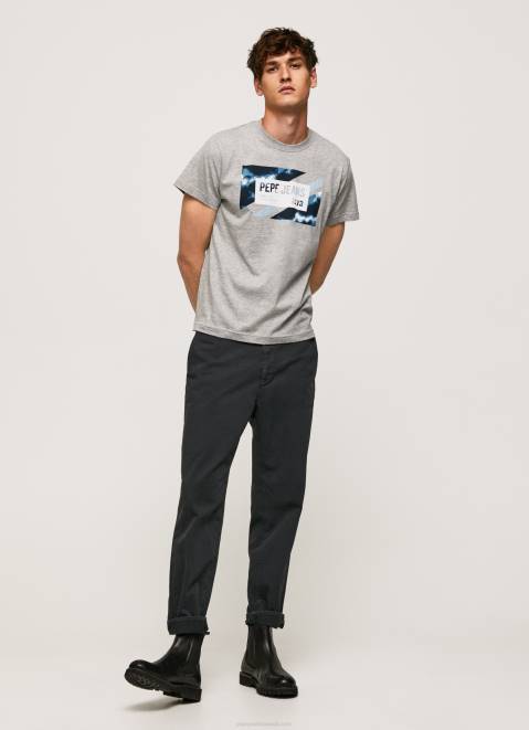 Pepe Jeans Flag Print Cotton T-Shirt Men Grey Marl Z22X957