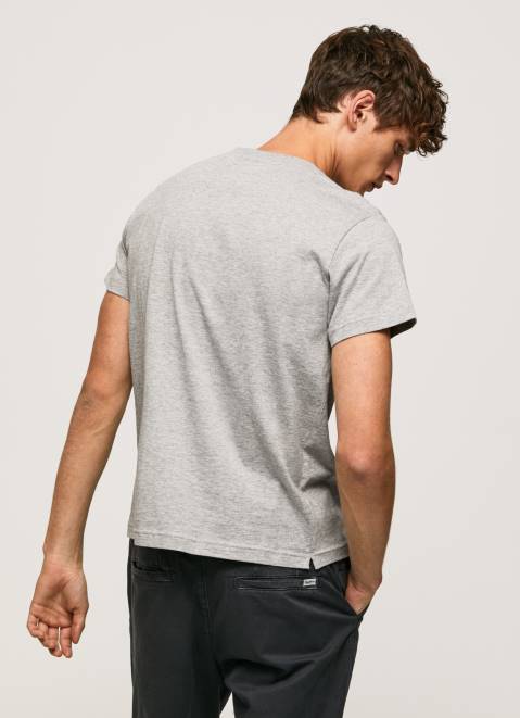 Pepe Jeans Flag Print Cotton T-Shirt Men Grey Marl Z22X957