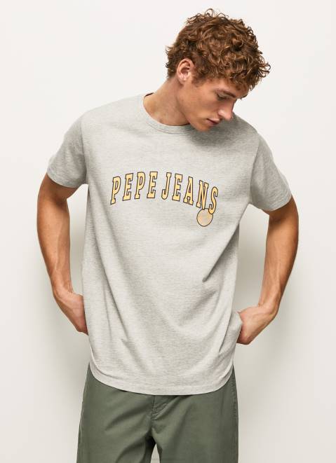 Pepe Jeans Logo Print T-Shirt Men Light Grey Marl Z22X971