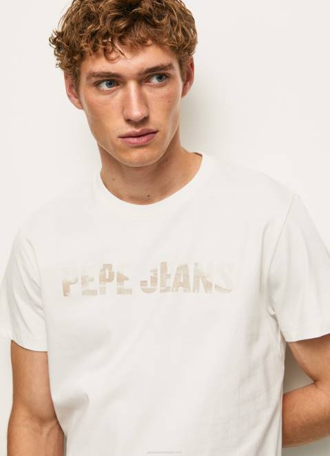 Pepe Jeans Logo Print T-Shirt Men Off White Z22X961