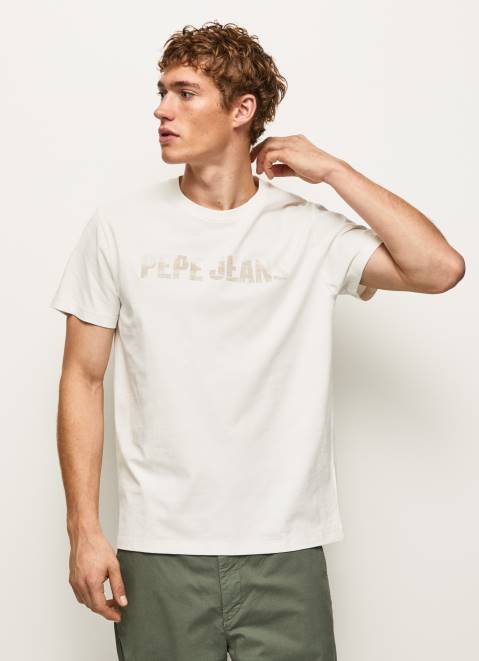 Pepe Jeans Logo Print T-Shirt Men Off White Z22X961