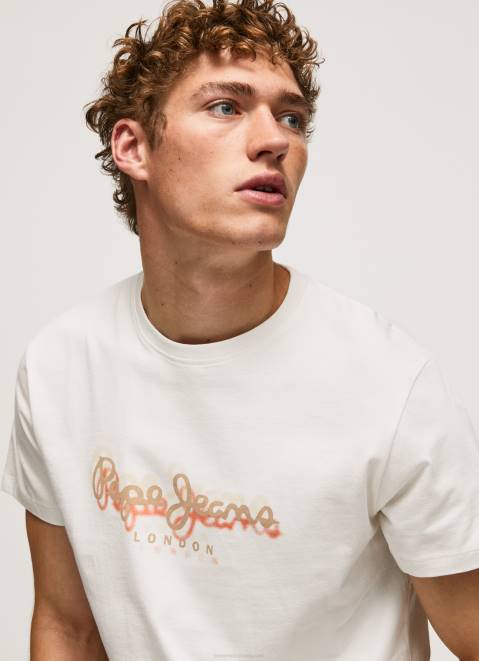 Pepe Jeans Logo Print T-Shirt Men Off White Z22X992