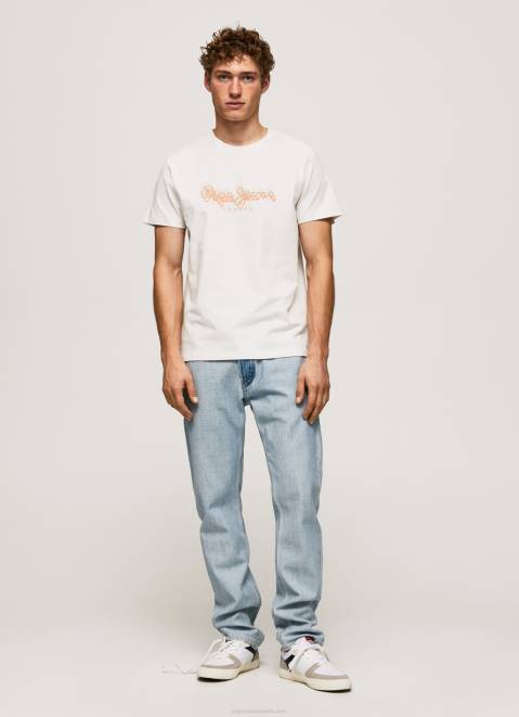 Pepe Jeans Logo Print T-Shirt Men Off White Z22X992