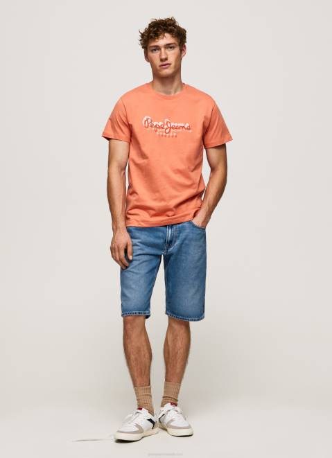 Pepe Jeans Logo Print T-Shirt Men Squash Orange Z22X991