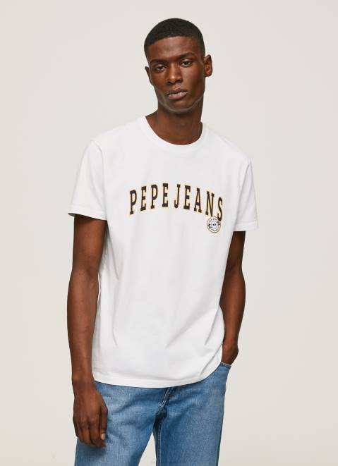 Pepe Jeans Logo Print T-Shirt Men White Z22X970