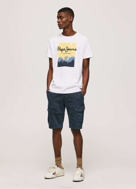 Pepe Jeans Logo Print T-Shirt Men White Z22X974