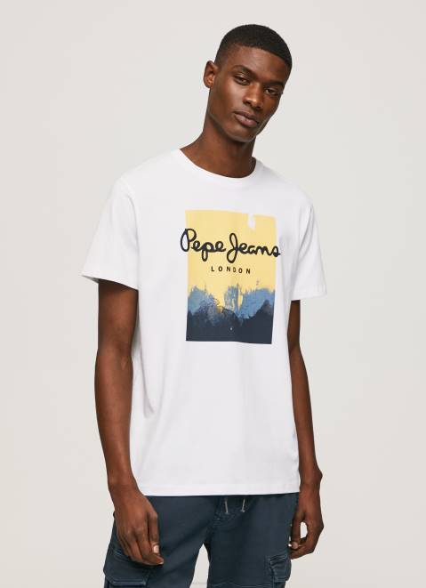Pepe Jeans Logo Print T-Shirt Men White Z22X974