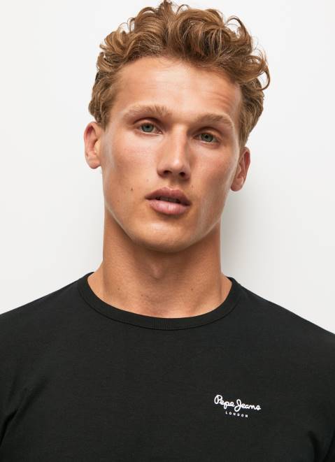 Pepe Jeans Long-Sleeved Cotton T-Shirt Men Black Z22X1008
