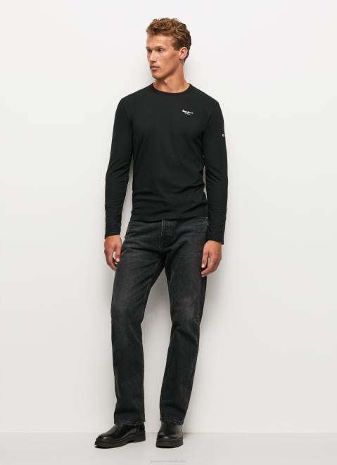 Pepe Jeans Long-Sleeved Cotton T-Shirt Men Black Z22X1008