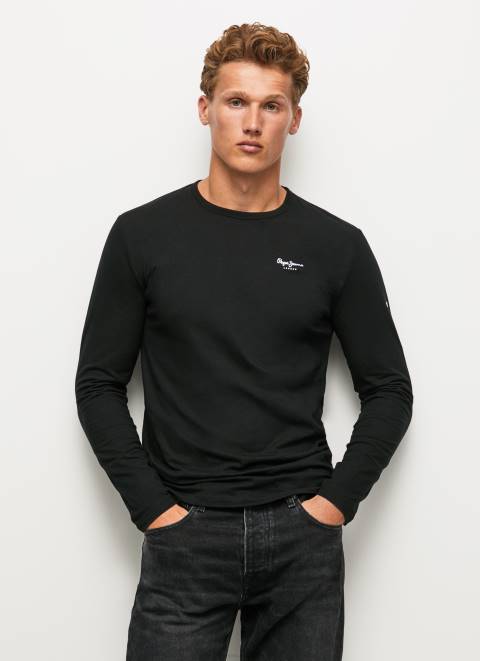 Pepe Jeans Long-Sleeved Cotton T-Shirt Men Black Z22X1008