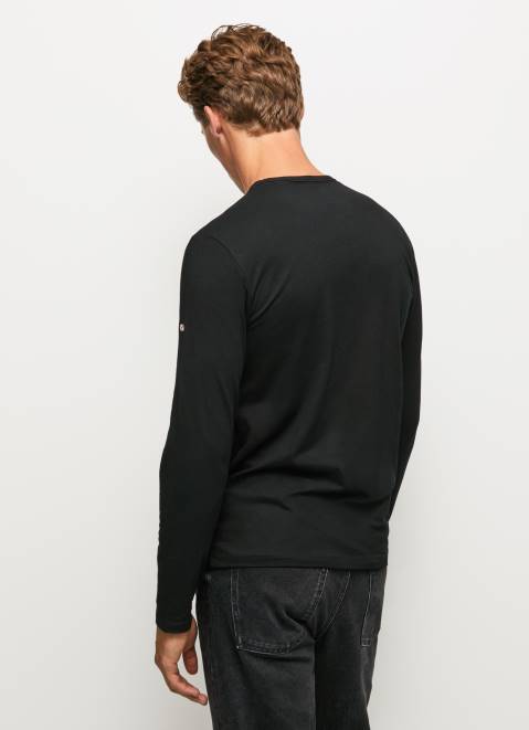 Pepe Jeans Long-Sleeved Cotton T-Shirt Men Black Z22X1008