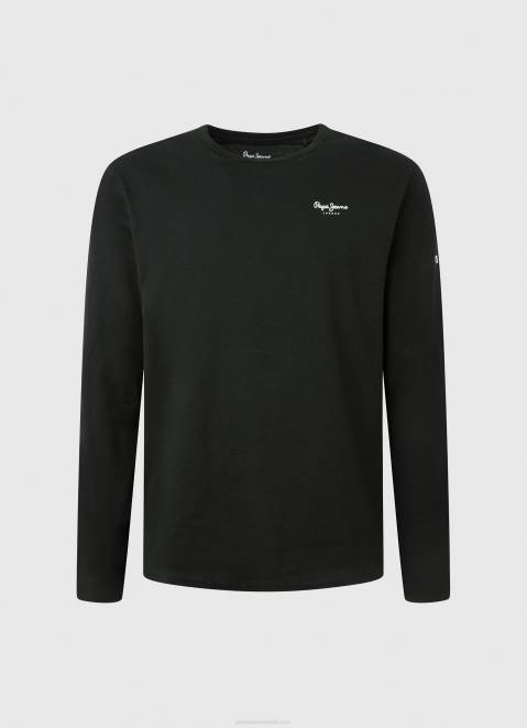 Pepe Jeans Long-Sleeved Cotton T-Shirt Men Black Z22X1008