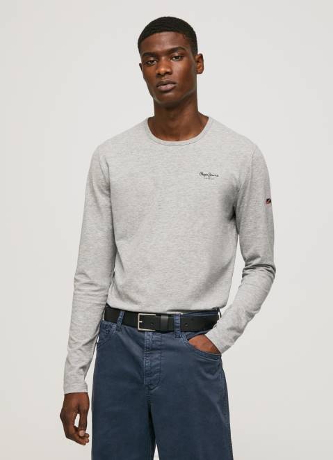 Pepe Jeans Long-Sleeved Cotton T-Shirt Men Grey Marl Z22X1006