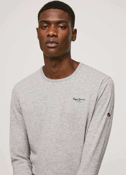 Pepe Jeans Long-Sleeved Cotton T-Shirt Men Grey Marl Z22X1006