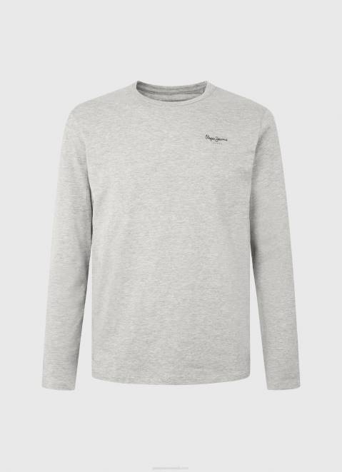 Pepe Jeans Long-Sleeved Cotton T-Shirt Men Grey Marl Z22X1006
