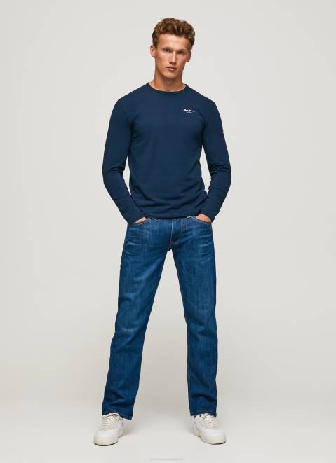 Pepe Jeans Long-Sleeved Cotton T-Shirt Men Navy Z22X1009