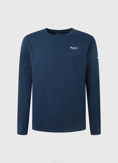 Pepe Jeans Long-Sleeved Cotton T-Shirt Men Navy Z22X1009