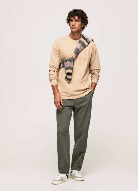 Pepe Jeans Long Sleeved Cotton T-Shirt Men Stone Z22X913