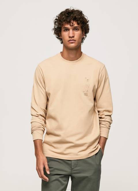Pepe Jeans Long Sleeved Cotton T-Shirt Men Stone Z22X913