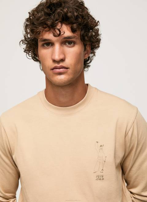 Pepe Jeans Long Sleeved Cotton T-Shirt Men Stone Z22X913