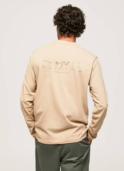 Pepe Jeans Long Sleeved Cotton T-Shirt Men Stone Z22X913