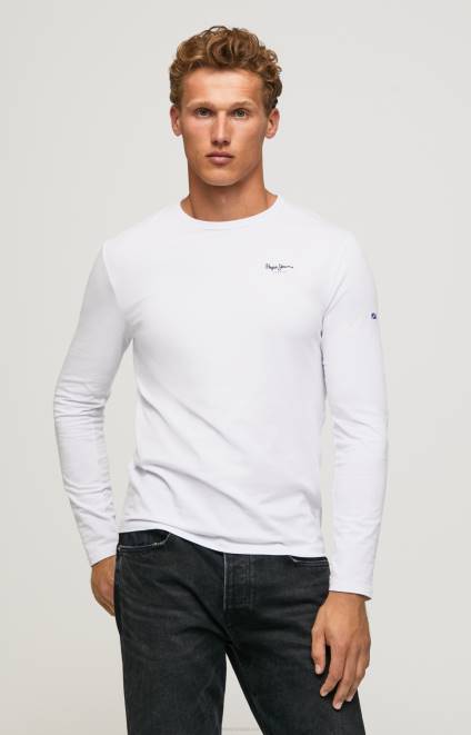 Pepe Jeans Long-Sleeved Cotton T-Shirt Men White Z22X1007