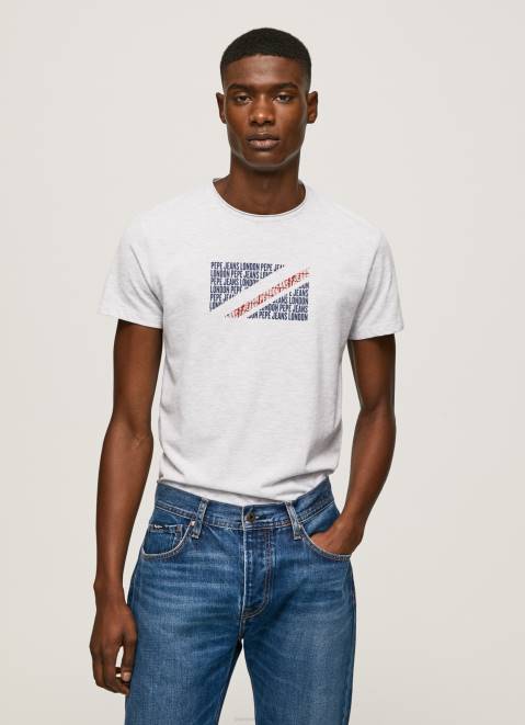 Pepe Jeans Marbled Logo Print T-Shirt Men White Z22X987