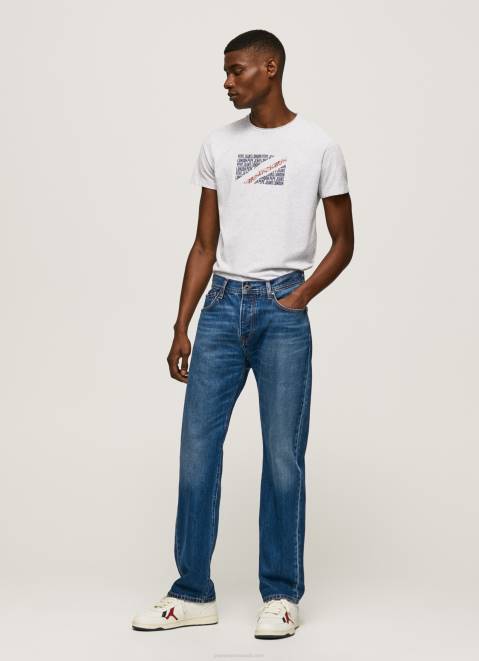Pepe Jeans Marbled Logo Print T-Shirt Men White Z22X987
