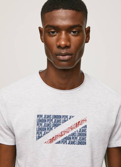 Pepe Jeans Marbled Logo Print T-Shirt Men White Z22X987