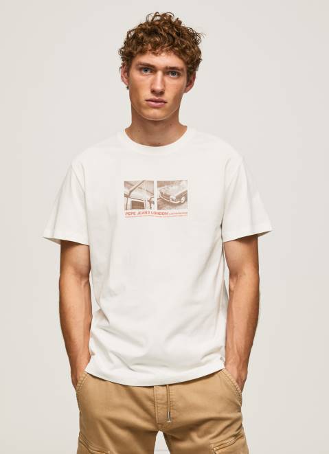 Pepe Jeans Photo Print T-Shirt Men Off White Z22X988