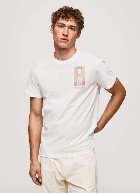 Pepe Jeans Photo Print T-Shirt Men Off White Z22X990