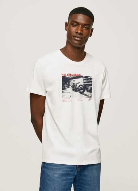 Pepe Jeans Photo Print T-Shirt Men White Z22X955