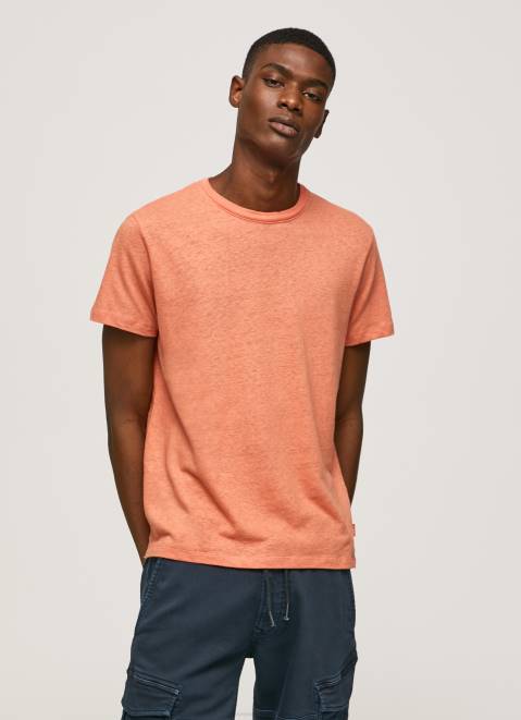 Pepe Jeans Plain Cotton T-Shirt Men Squash Orange Z22X995