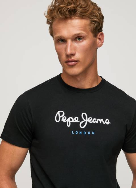 Pepe Jeans Printed Logo Cotton T-Shirt Men Black Z22X1000