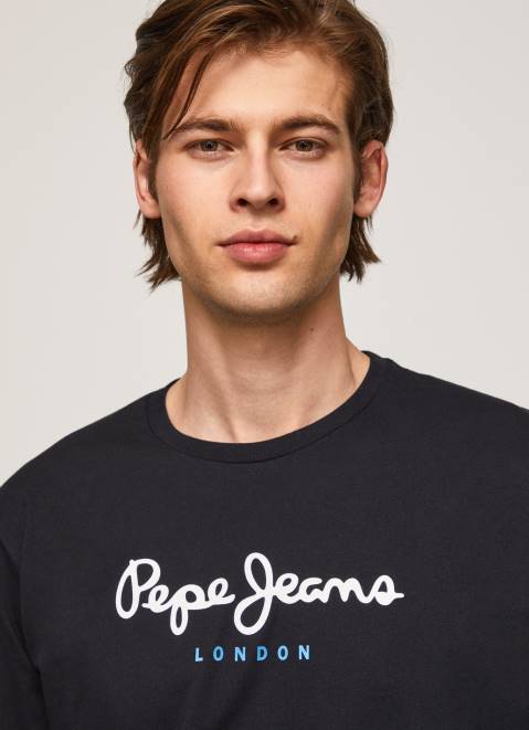 Pepe Jeans Printed Logo Cotton T-Shirt Men Black Z22X1019
